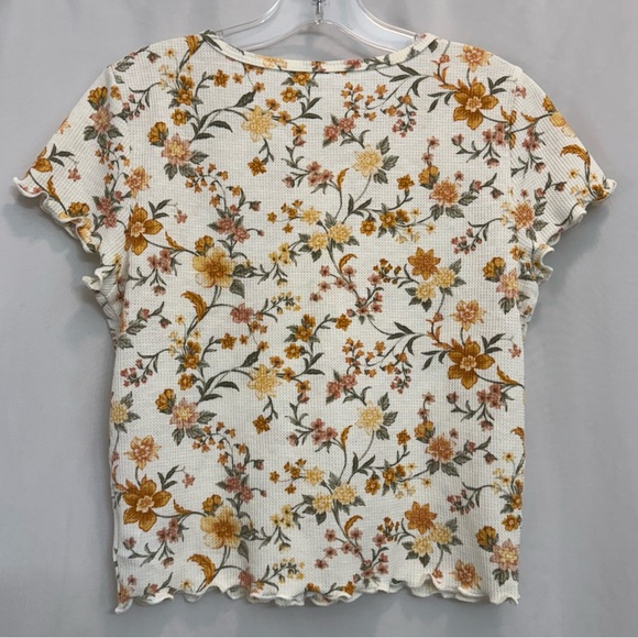 American Eagle Floral Lettuce Trim Waffle Knit Crop Top - Picture 6 of 6